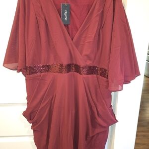 Chic Burgundy Dress with Sequin Detail.